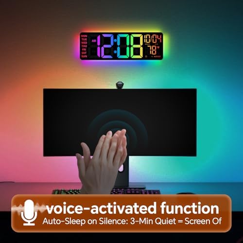 sound wake up display LED wall clock with night light modes for bedroom