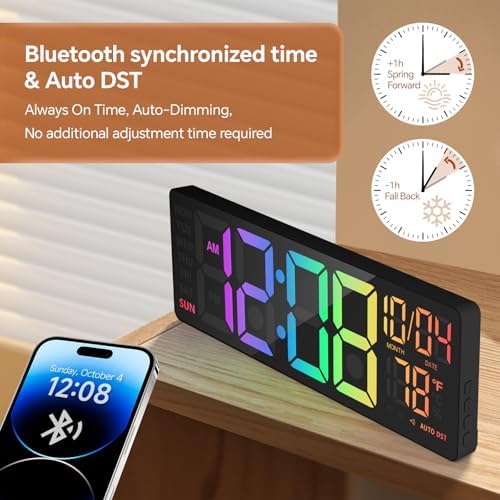 Bluetooth auto time sync digital wall clock with Auto DST daylight saving support