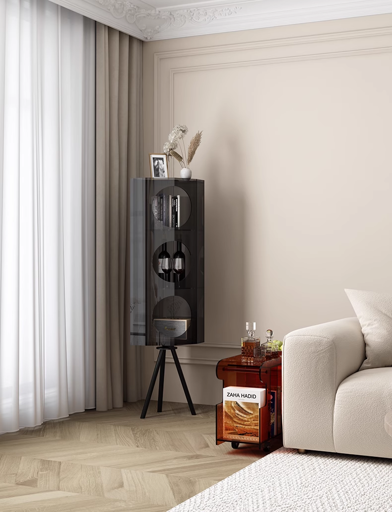 YISILE Acoustic Fluted Acrylic Corner Cabinet | Premium Media & Display Unit