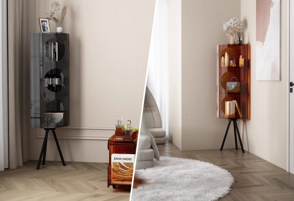 YISILE Acoustic Fluted Acrylic Corner Cabinet | Premium Media & Display Unit