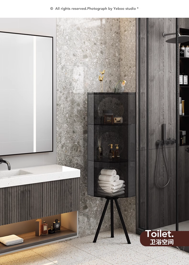 YISILE Acoustic Fluted Acrylic Corner Cabinet | Premium Media & Display Unit