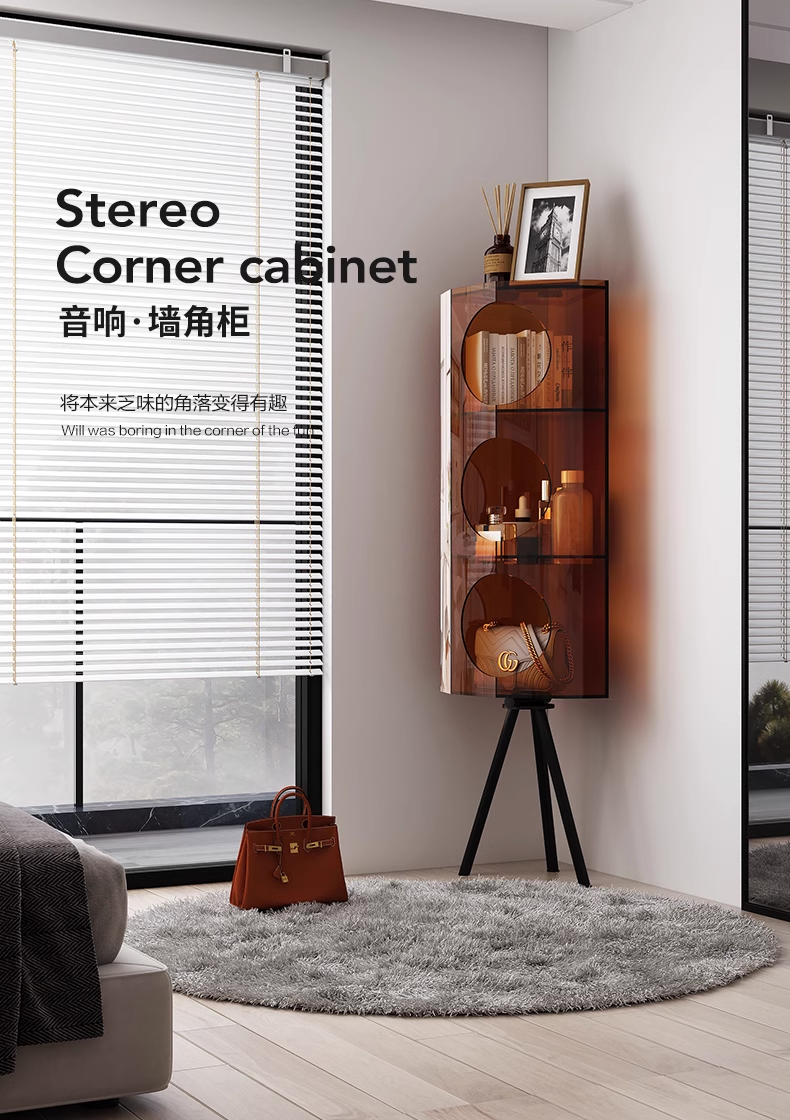 YISILE Acoustic Fluted Acrylic Corner Cabinet | Premium Media & Display Unit