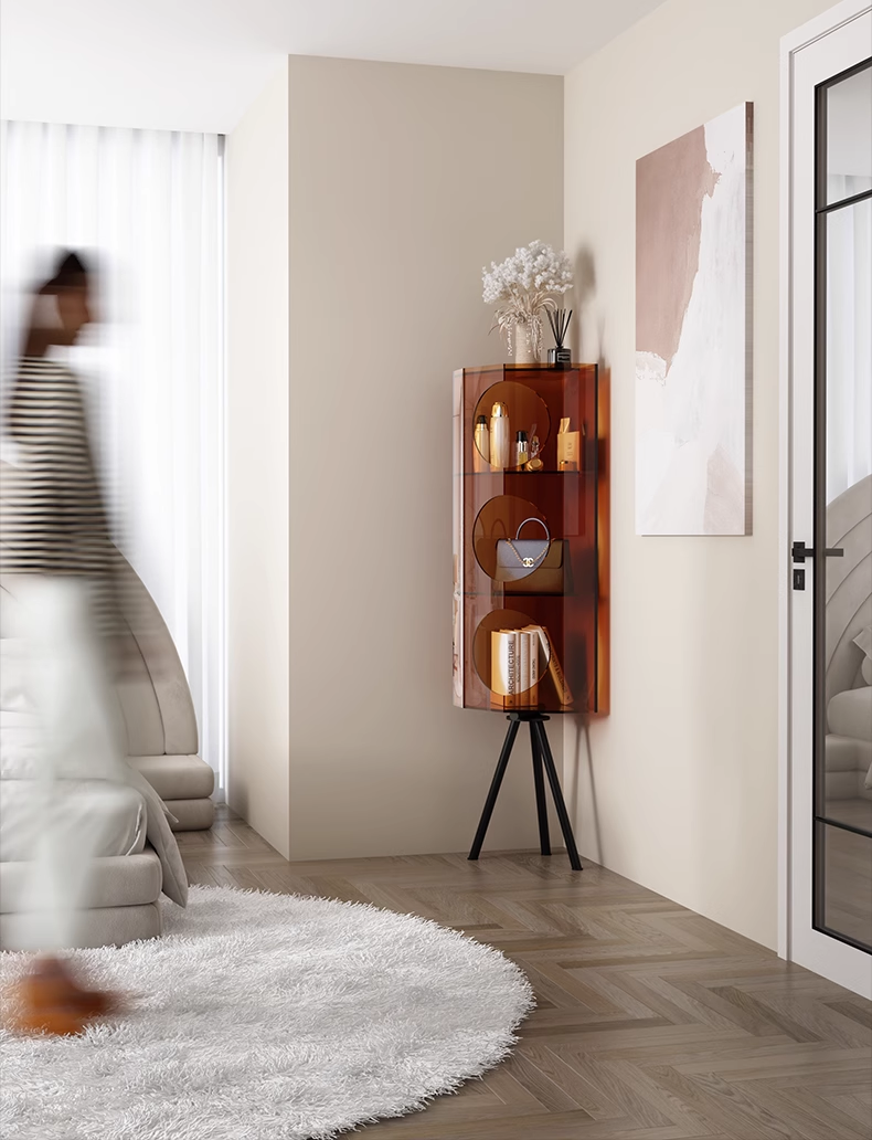 YISILE Acoustic Fluted Acrylic Corner Cabinet | Premium Media & Display Unit