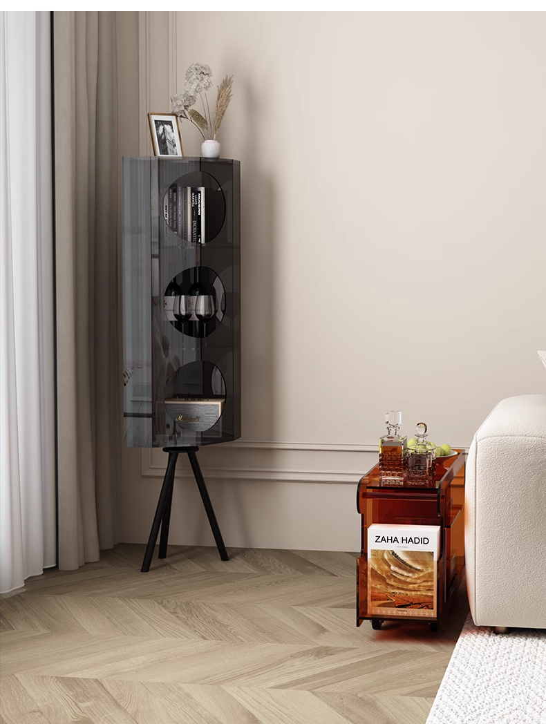 YISILE Acoustic Fluted Acrylic Corner Cabinet | Premium Media & Display Unit