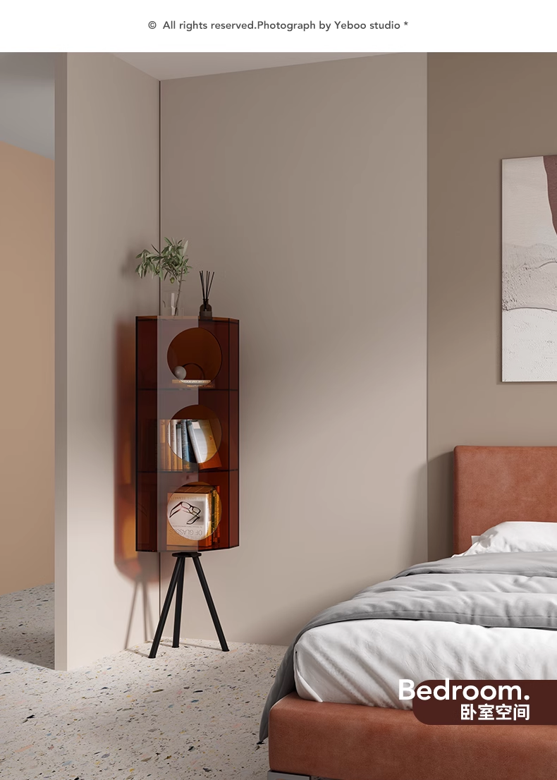 YISILE Acoustic Fluted Acrylic Corner Cabinet | Premium Media & Display Unit