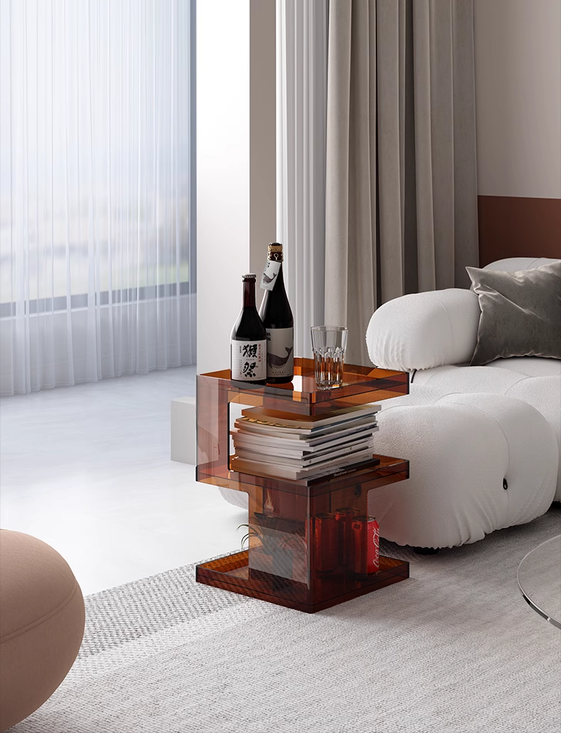 YISILE Bailing C-Shaped Acrylic End Table | Modern Slide-Under Sofa Desk