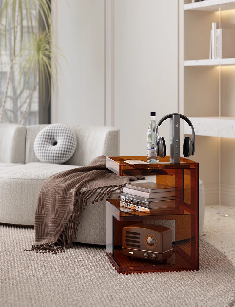 YISILE Bailing C-Shaped Acrylic End Table | Modern Slide-Under Sofa Desk