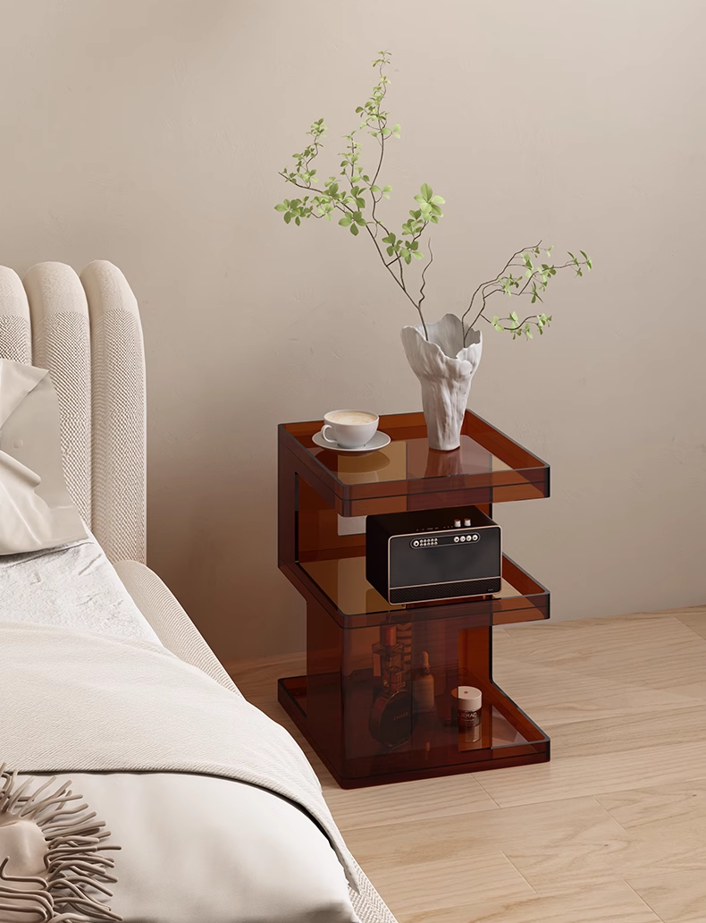 YISILE Bailing C-Shaped Acrylic End Table | Modern Slide-Under Sofa Desk