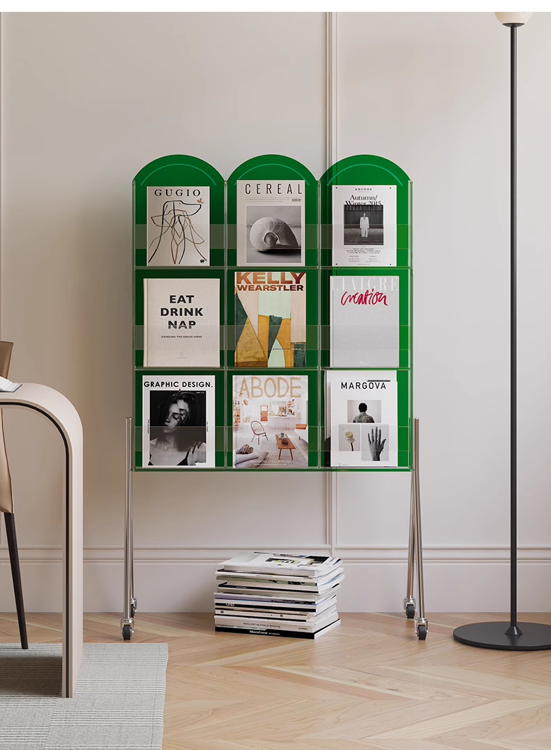 YISILE Biyi Luxury Acrylic Mobile Bookshelf | Matrix Rolling Magazine Cart