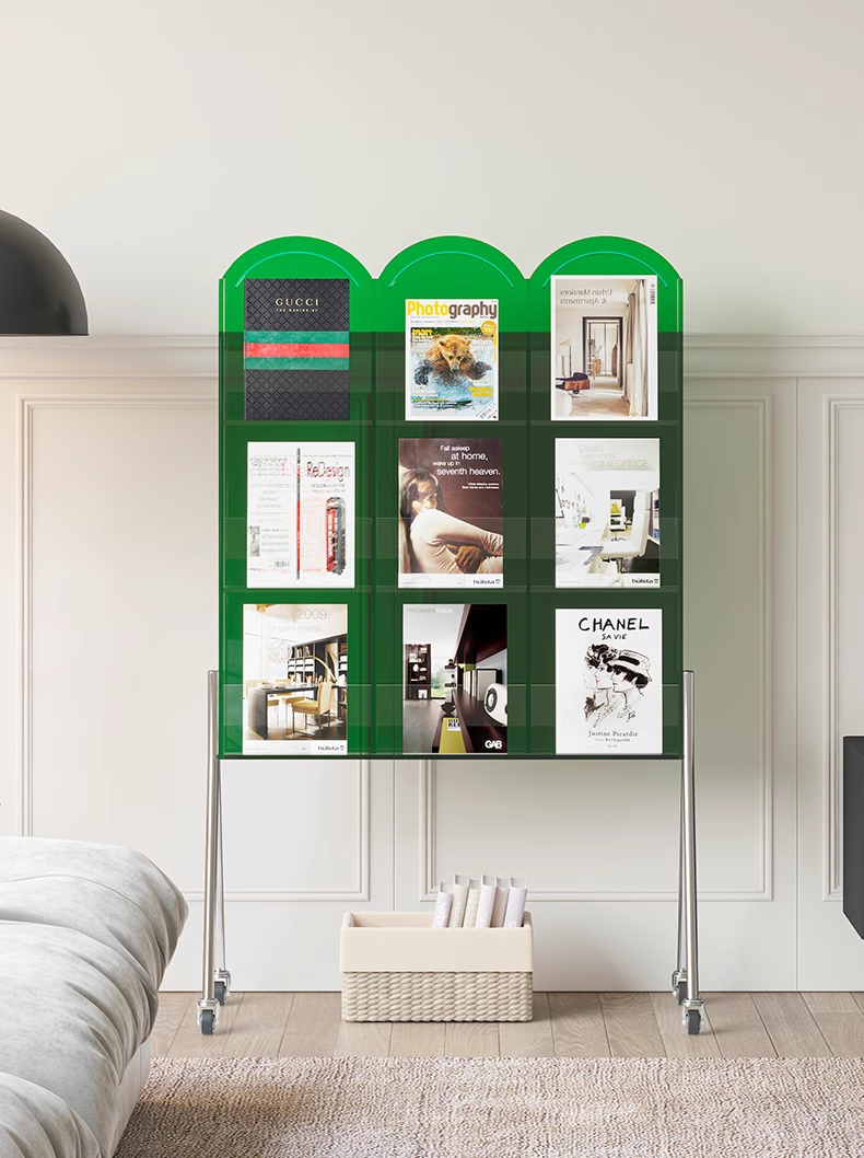 YISILE Biyi Luxury Acrylic Mobile Bookshelf | Matrix Rolling Magazine Cart