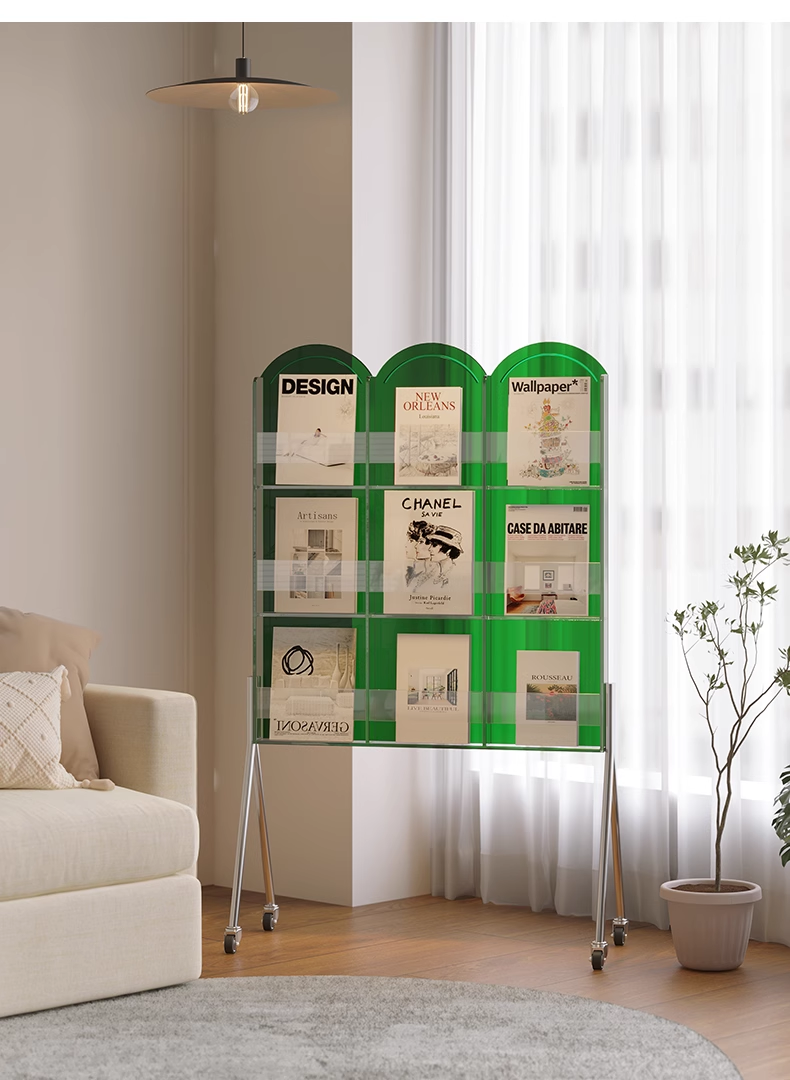 YISILE Biyi Luxury Acrylic Mobile Bookshelf | Matrix Rolling Magazine Cart
