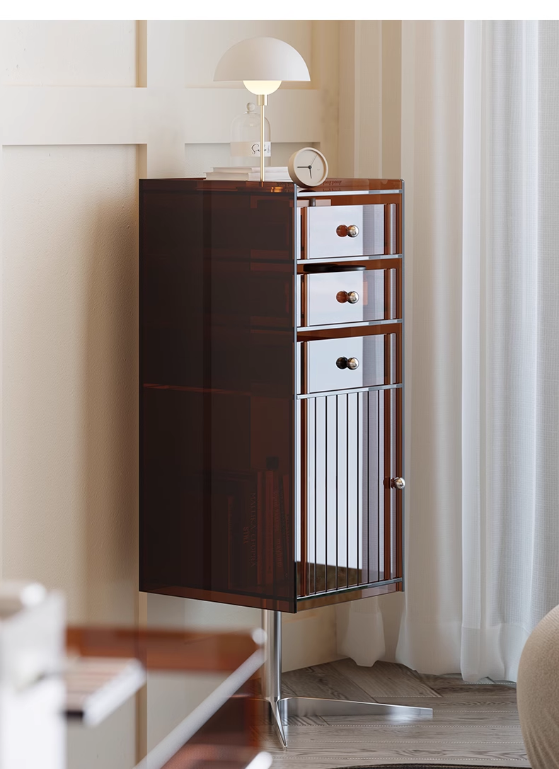 YISILE Bok Luxury Acrylic Rotating Edge Table | Smart Kinetic Side Cabinet