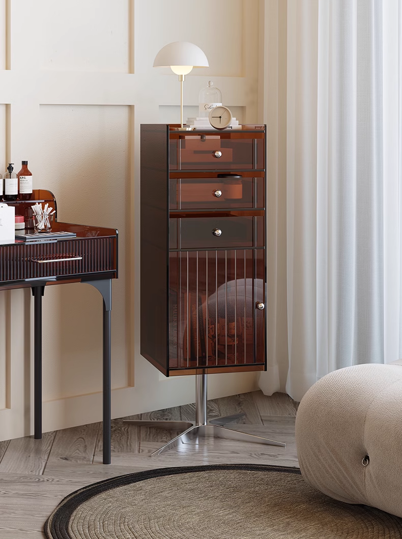 YISILE Bok Luxury Acrylic Rotating Edge Table | Smart Kinetic Side Cabinet