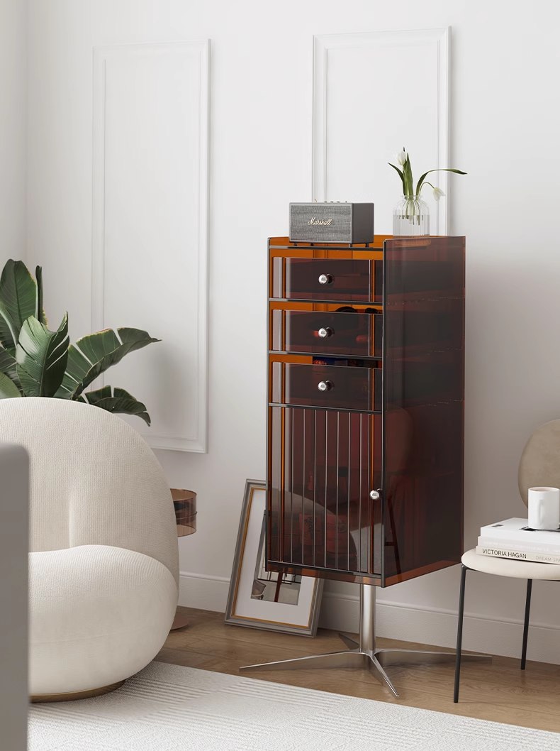 YISILE Bok Luxury Acrylic Rotating Edge Table | Smart Kinetic Side Cabinet