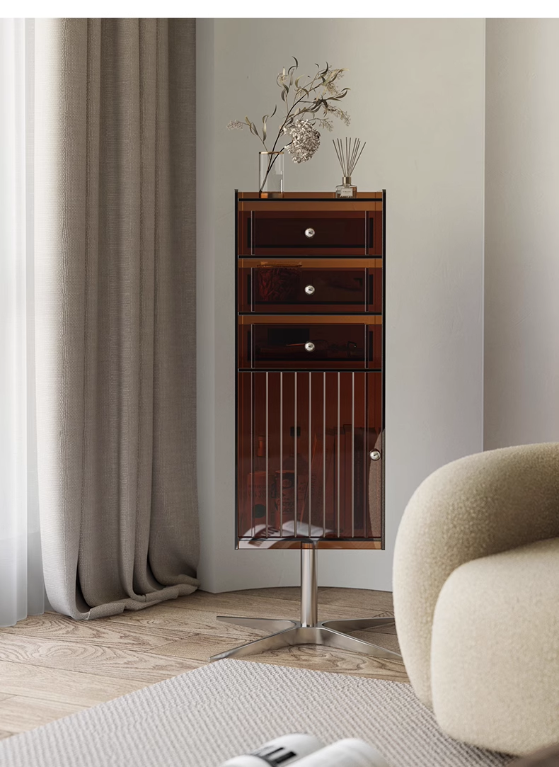 YISILE Bok Luxury Acrylic Rotating Edge Table | Smart Kinetic Side Cabinet