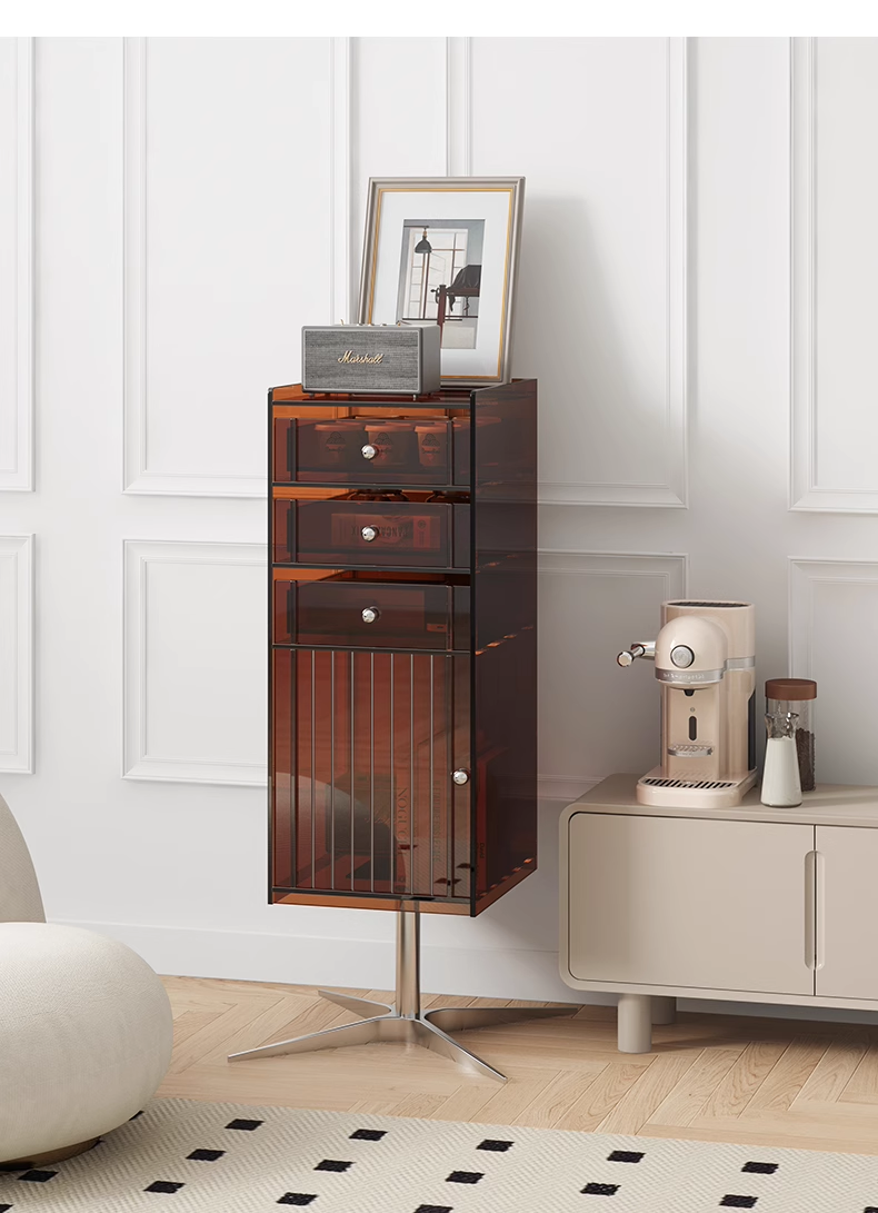 YISILE Bok Luxury Acrylic Rotating Edge Table | Smart Kinetic Side Cabinet