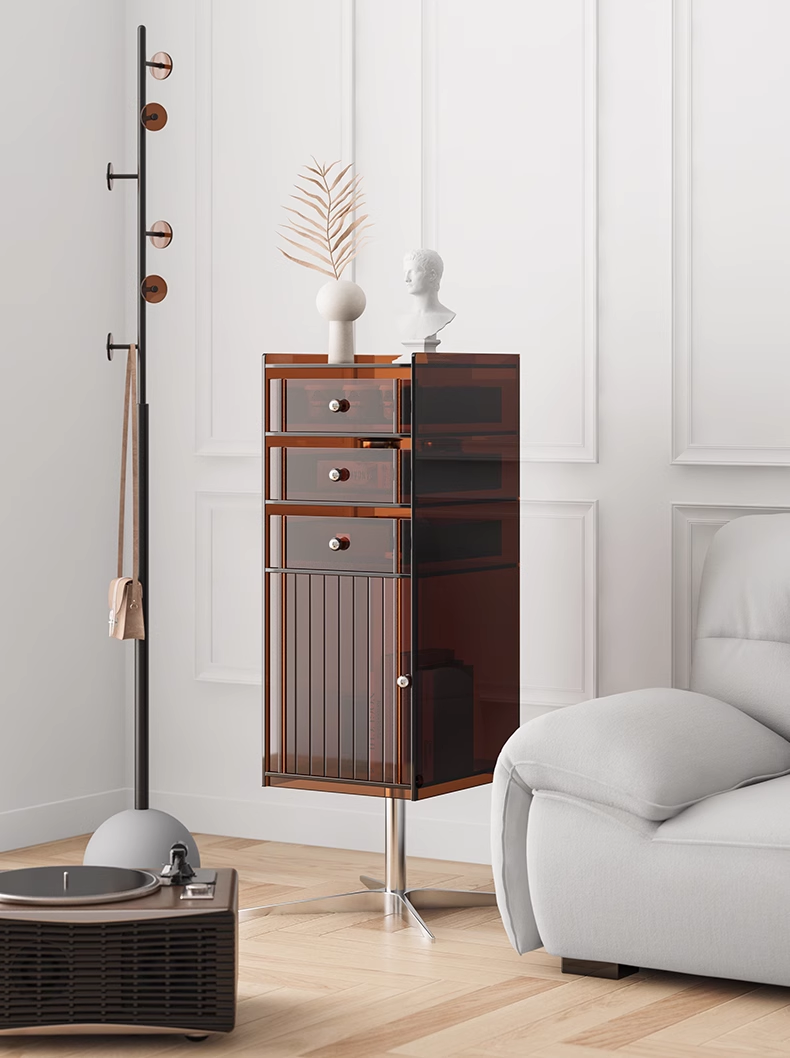 YISILE Bok Luxury Acrylic Rotating Edge Table | Smart Kinetic Side Cabinet