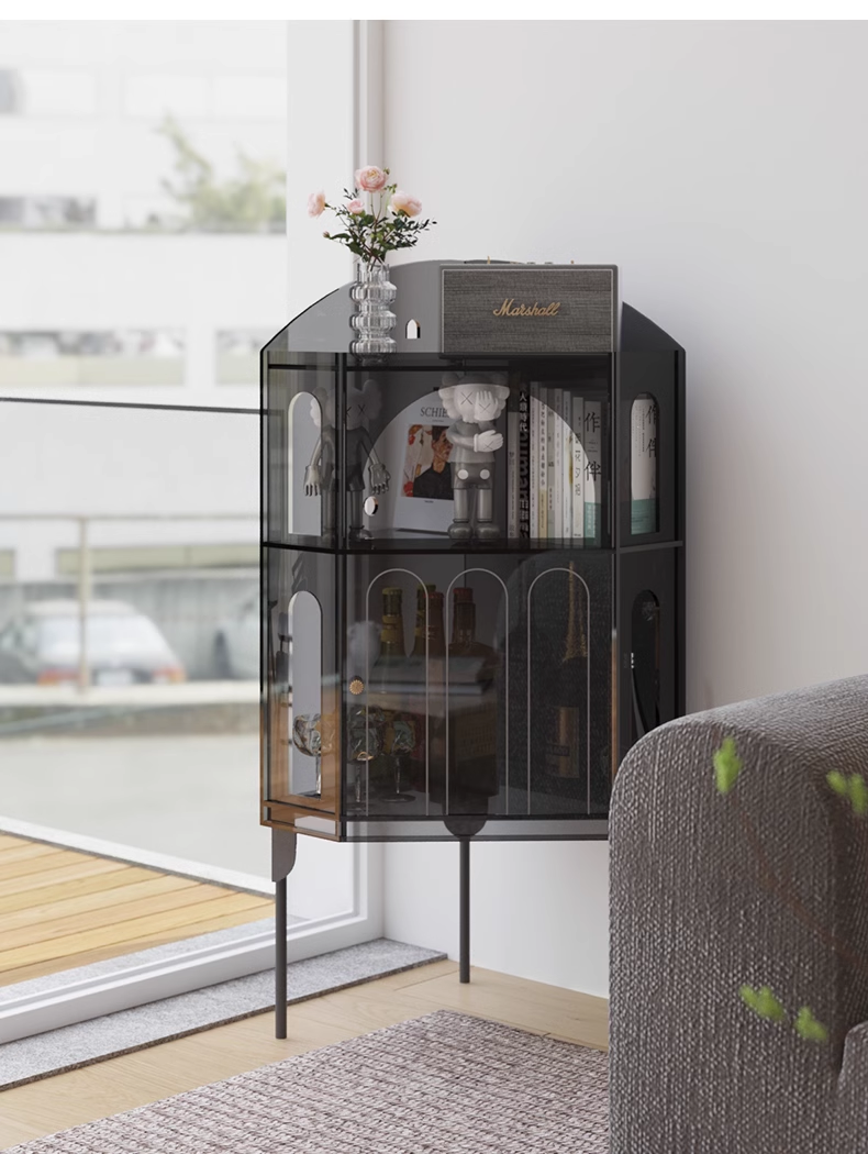YISILE Casa Curved Acrylic Corner Cabinet | 420mm Precision Storage Unit