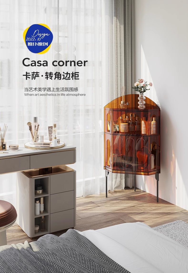 YISILE Casa Curved Acrylic Corner Cabinet | 420mm Precision Storage Unit