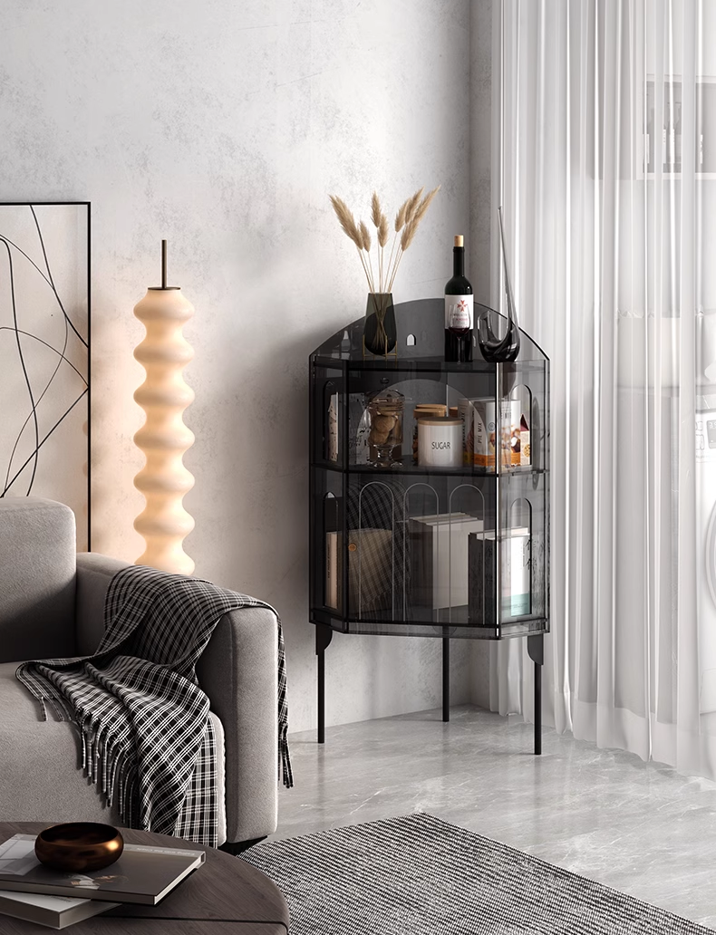 YISILE Casa Curved Acrylic Corner Cabinet | 420mm Precision Storage Unit