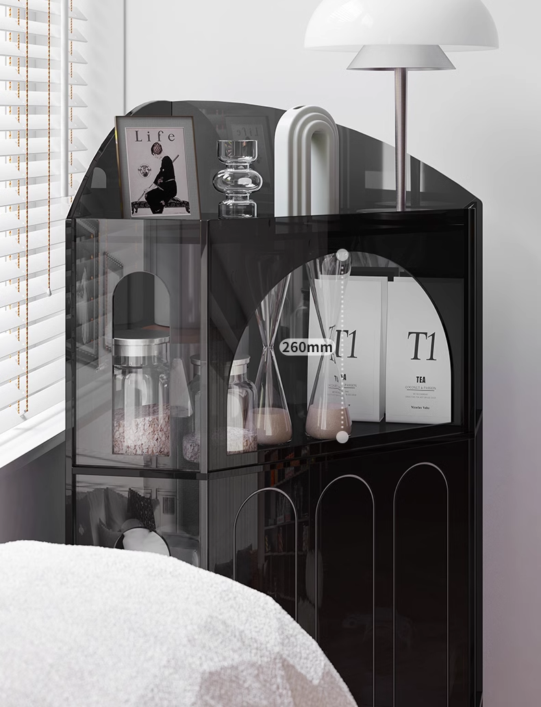 YISILE Casa Curved Acrylic Corner Cabinet | 420mm Precision Storage Unit