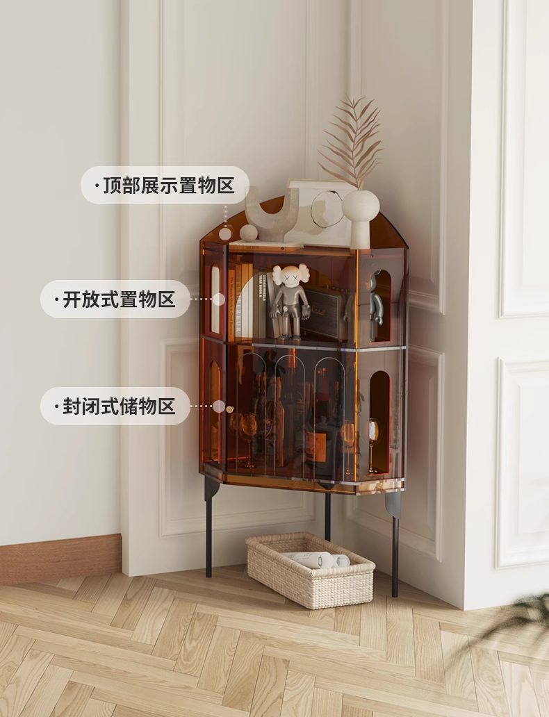 YISILE Casa Curved Acrylic Corner Cabinet | 420mm Precision Storage Unit