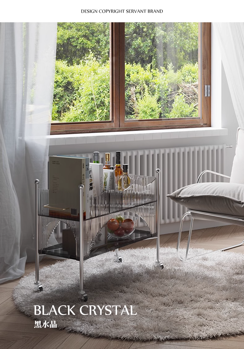 YISILE Circus Luxury Acrylic Cart Side Table | Playful Stage-Inspired Rolling Chest