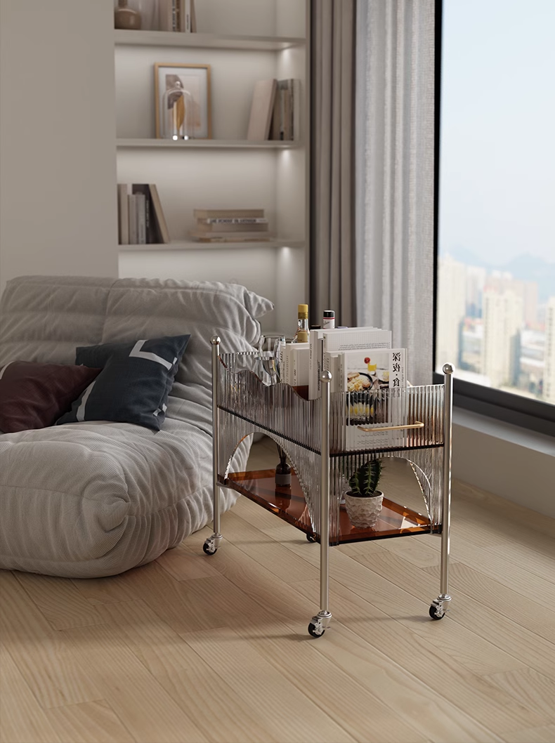 YISILE Circus Luxury Acrylic Cart Side Table | Playful Stage-Inspired Rolling Chest