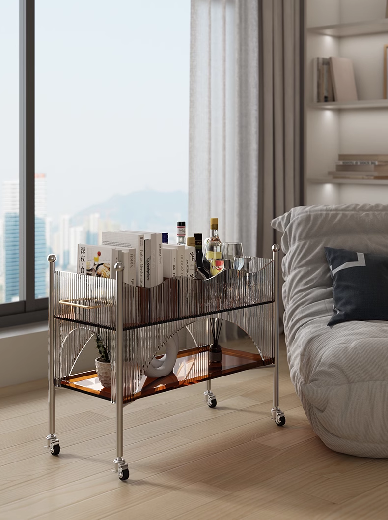 YISILE Circus Luxury Acrylic Cart Side Table | Playful Stage-Inspired Rolling Chest