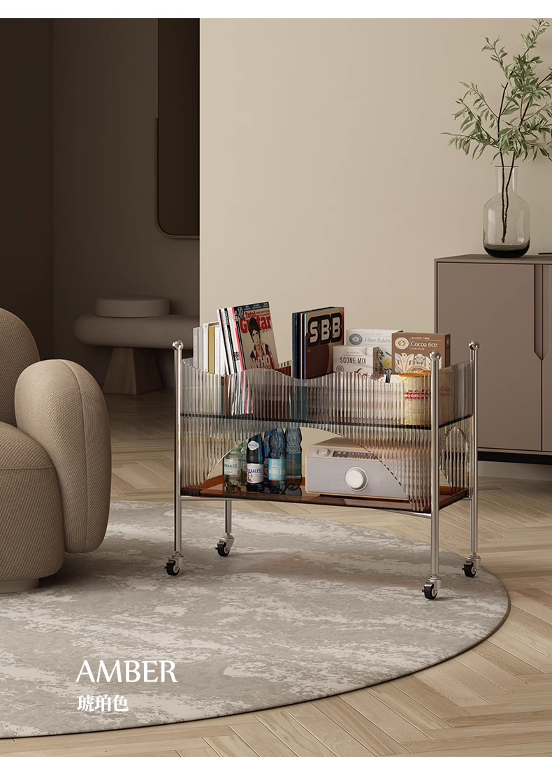 YISILE Circus Luxury Acrylic Cart Side Table | Playful Stage-Inspired Rolling Chest