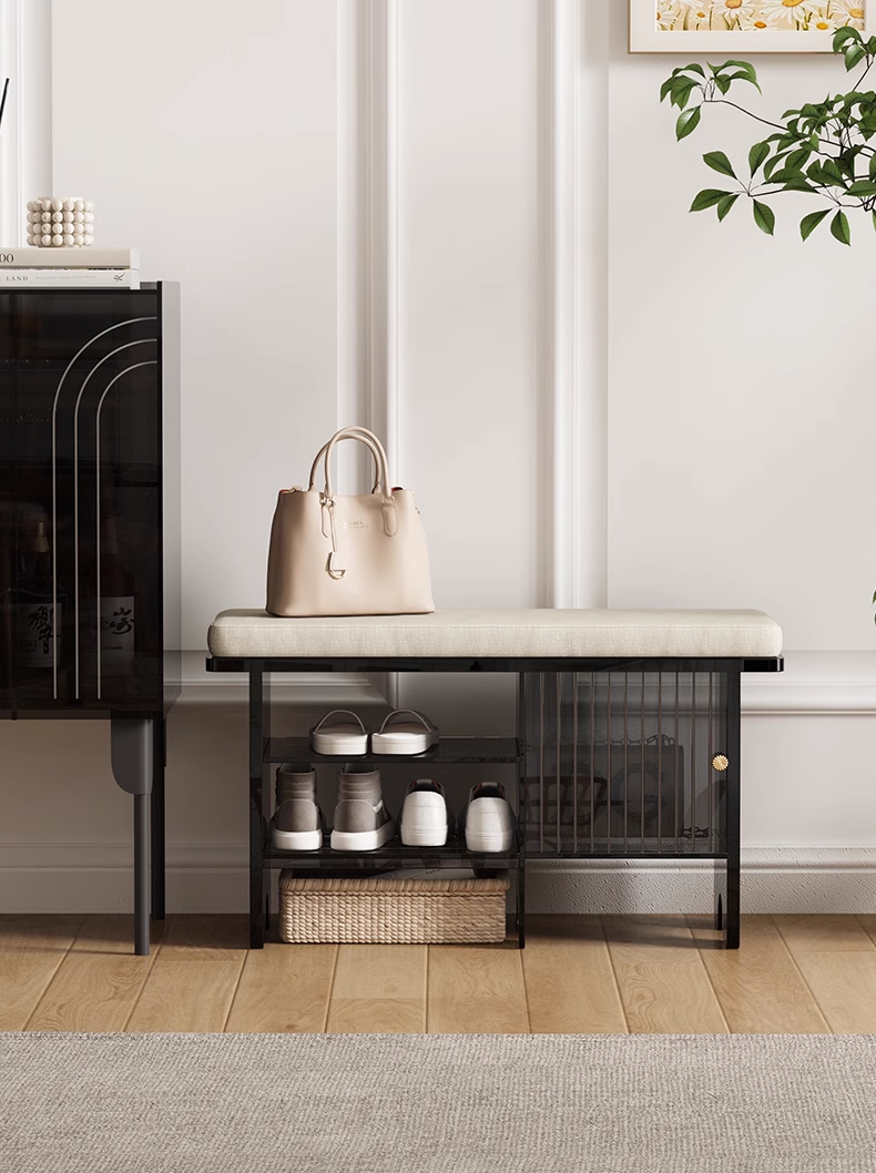 YISILE Dante Luxury Acrylic Shoe Bench | Cushioned Entryway Storage Stool