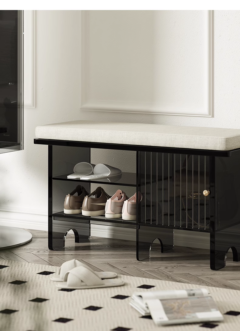 YISILE Dante Luxury Acrylic Shoe Bench | Cushioned Entryway Storage Stool
