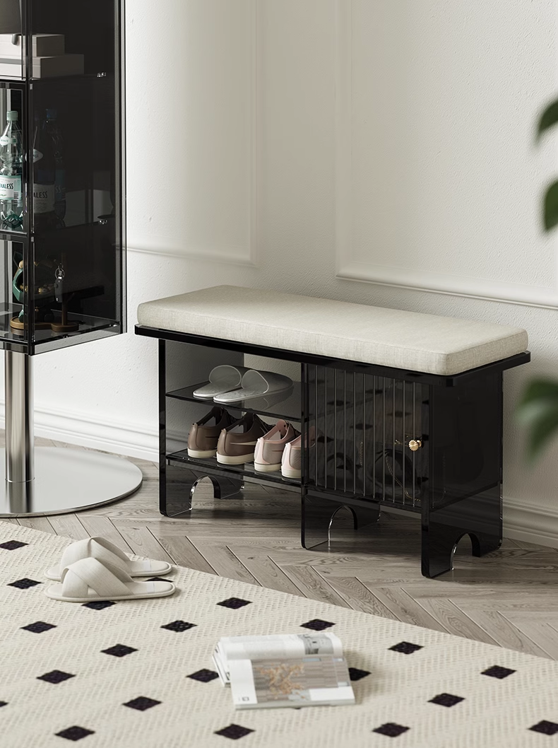 YISILE Dante Luxury Acrylic Shoe Bench | Cushioned Entryway Storage Stool
