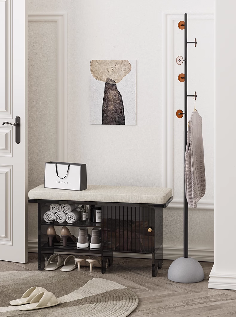 YISILE Dante Luxury Acrylic Shoe Bench | Cushioned Entryway Storage Stool