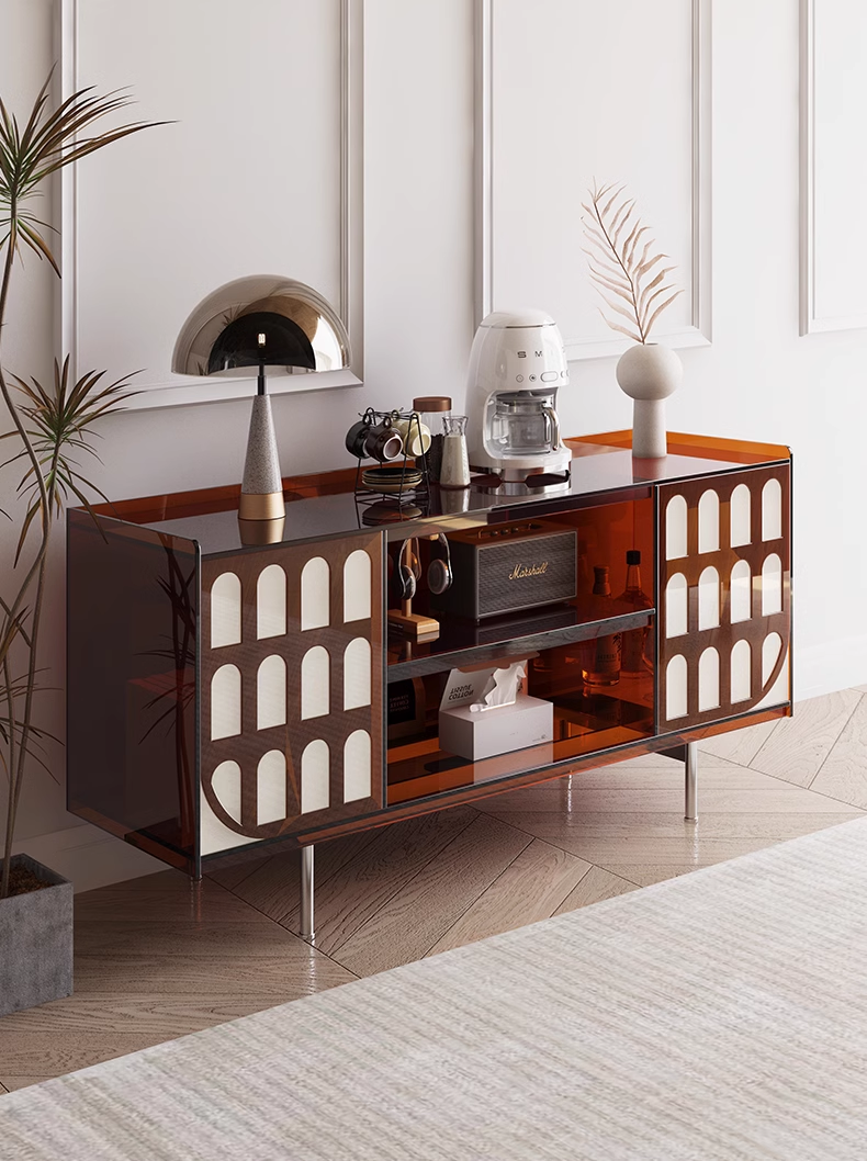 YISILE Elysee Sculptural Acrylic Side Cabinet | Classical Column Luxury Buffet