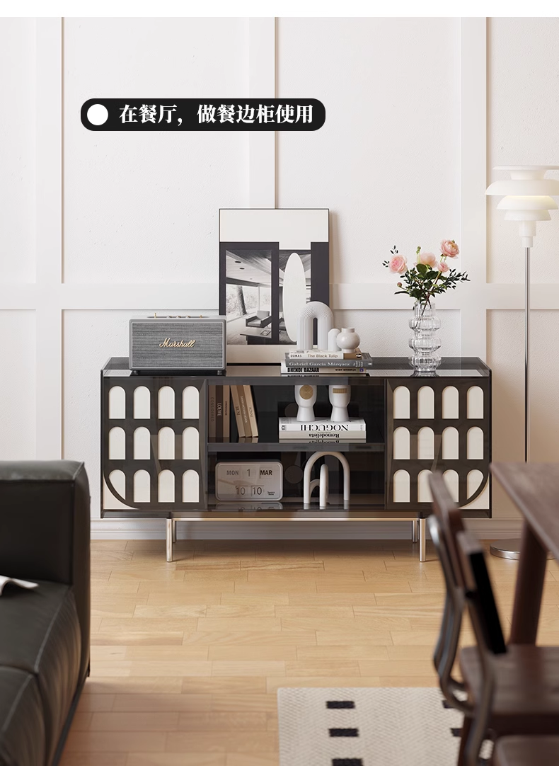 YISILE Elysee Sculptural Acrylic Side Cabinet | Classical Column Luxury Buffet