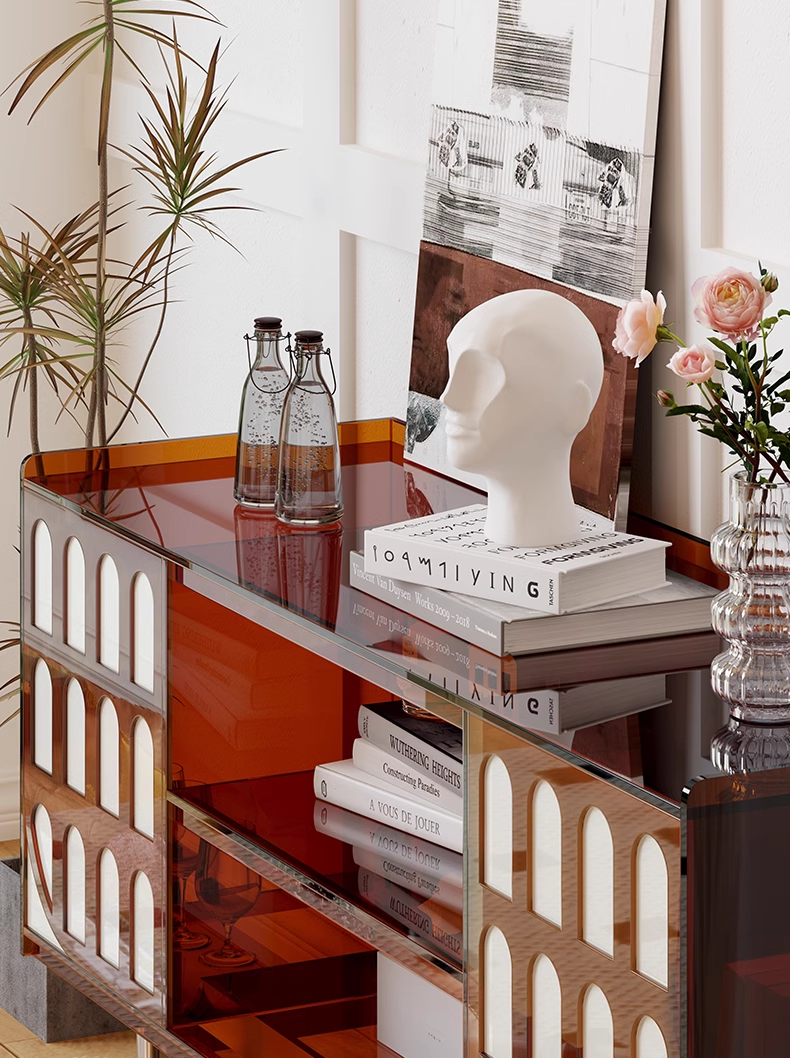 YISILE Elysee Sculptural Acrylic Side Cabinet | Classical Column Luxury Buffet