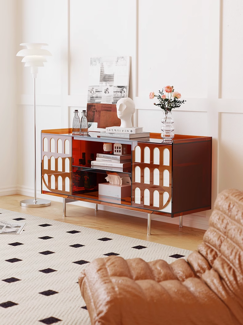YISILE Elysee Sculptural Acrylic Side Cabinet | Classical Column Luxury Buffet