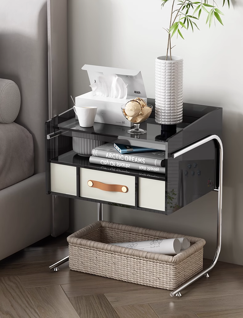 YISILE Floating Light Luxury Acrylic Bedside Table | Cantilevered Accent Nightstand