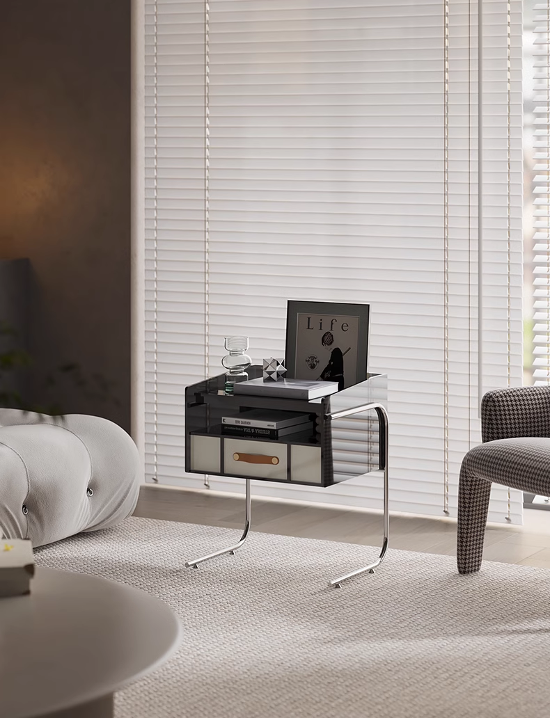 YISILE Floating Light Luxury Acrylic Bedside Table | Cantilevered Accent Nightstand