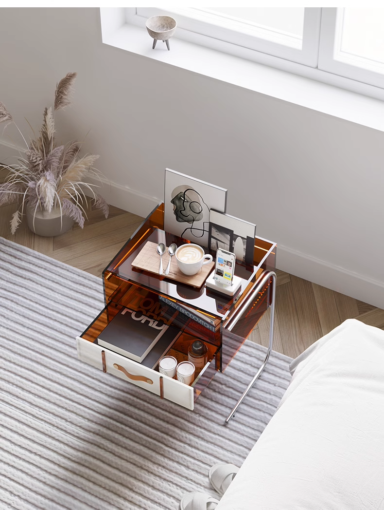 YISILE Floating Light Luxury Acrylic Bedside Table | Cantilevered Accent Nightstand