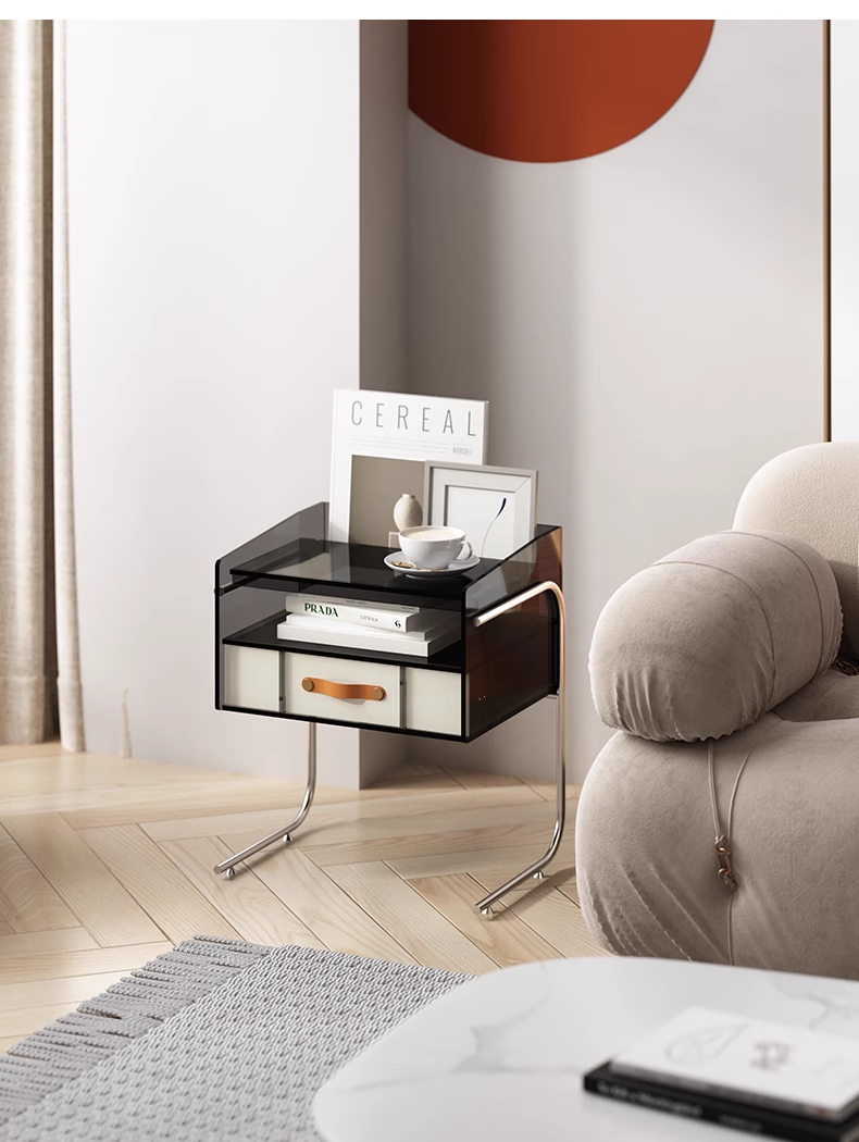 YISILE Floating Light Luxury Acrylic Bedside Table | Cantilevered Accent Nightstand