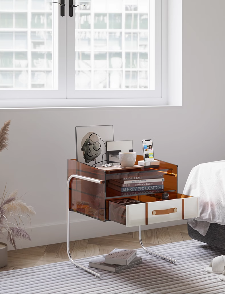 YISILE Floating Light Luxury Acrylic Bedside Table | Cantilevered Accent Nightstand