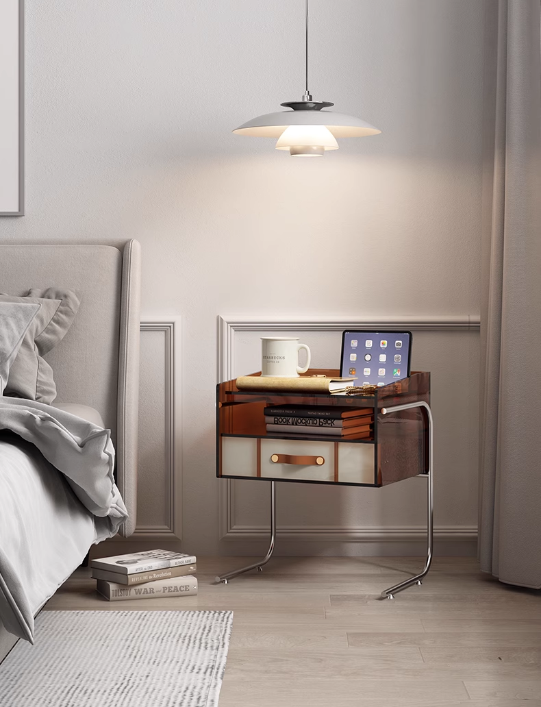 YISILE Floating Light Luxury Acrylic Bedside Table | Cantilevered Accent Nightstand