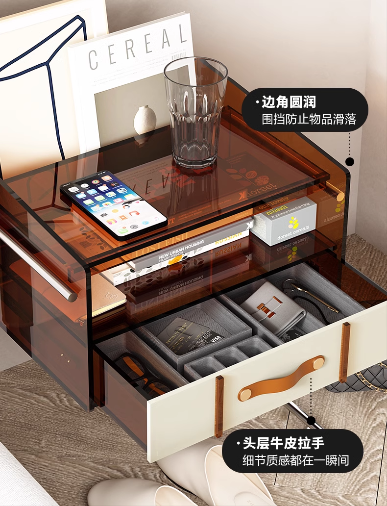 YISILE Floating Light Luxury Acrylic Bedside Table | Cantilevered Accent Nightstand