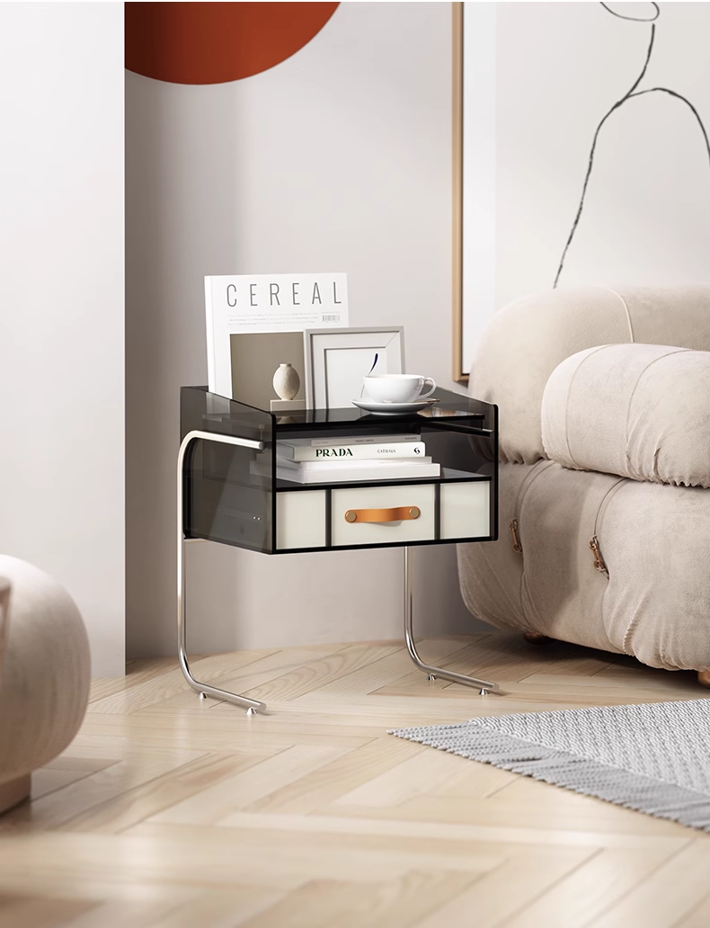 YISILE Floating Light Luxury Acrylic Bedside Table | Cantilevered Accent Nightstand