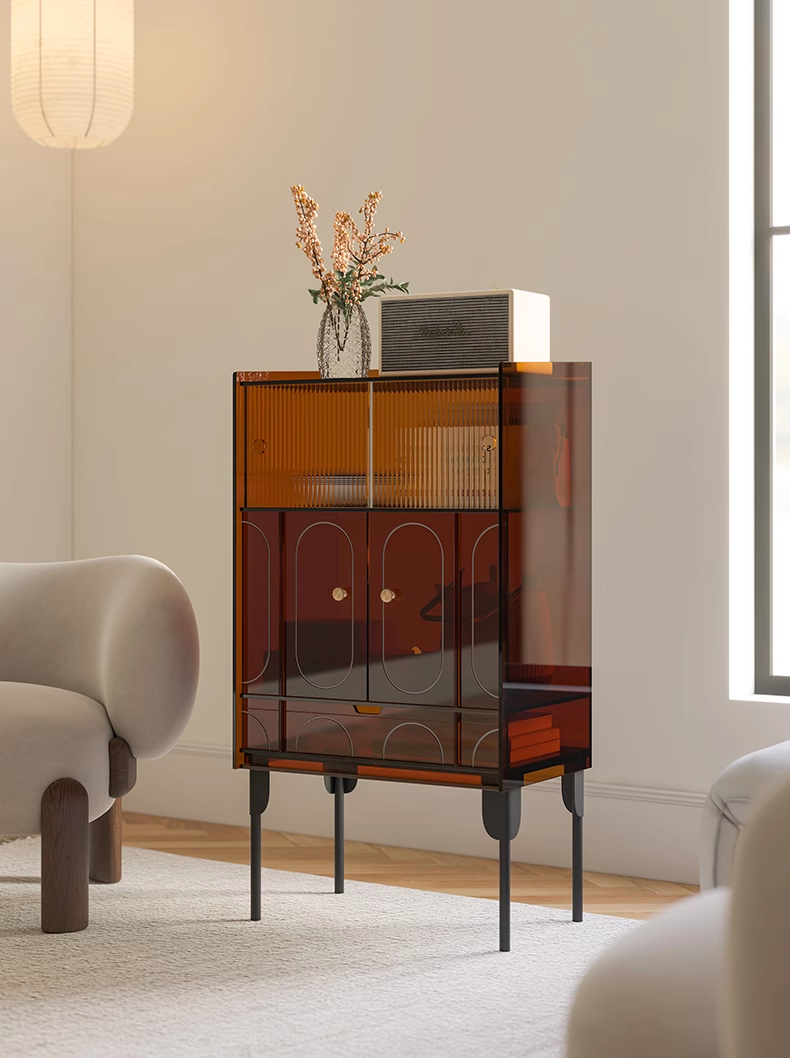 YISILE Xiaoman Fluted Glass & Acrylic Sideboard | Retro-Modern Compact Buffet