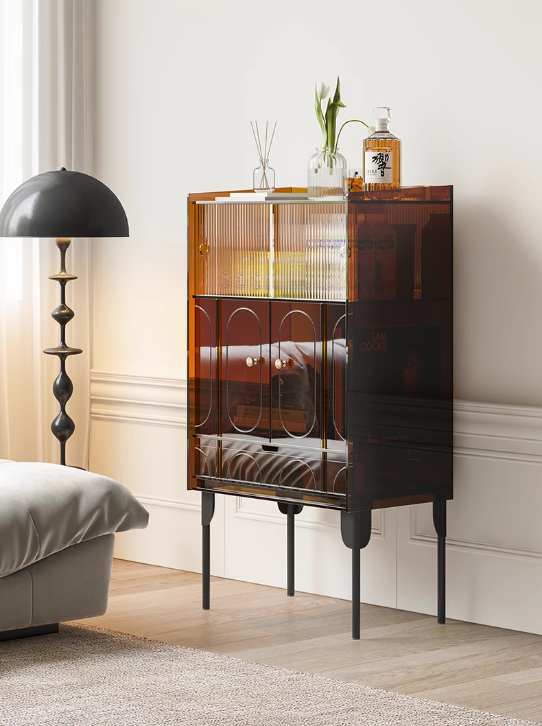 YISILE Xiaoman Fluted Glass & Acrylic Sideboard | Retro-Modern Compact Buffet