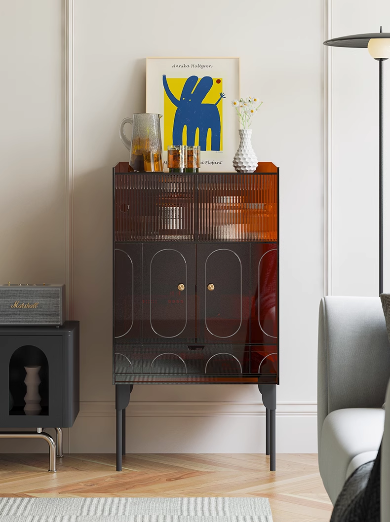 YISILE Xiaoman Fluted Glass & Acrylic Sideboard | Retro-Modern Compact Buffet