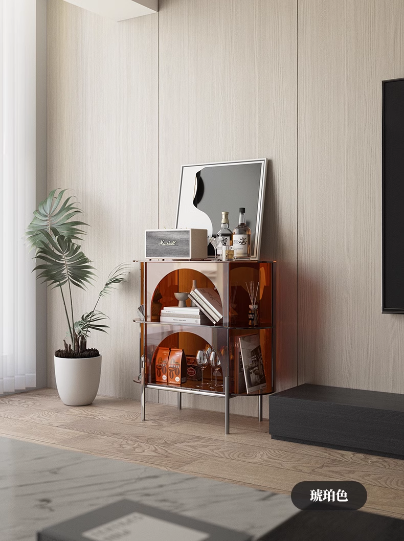 YISILE Green Accordion Luxury Acrylic Sideboard | Pleated Optical Media Console